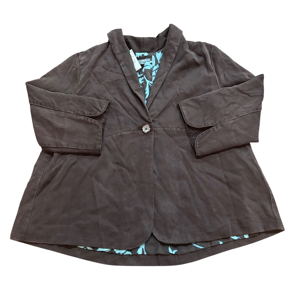 J.Jill Blazer Women Bark Brown Floral Lining Tulip Cuff Jacket LP
